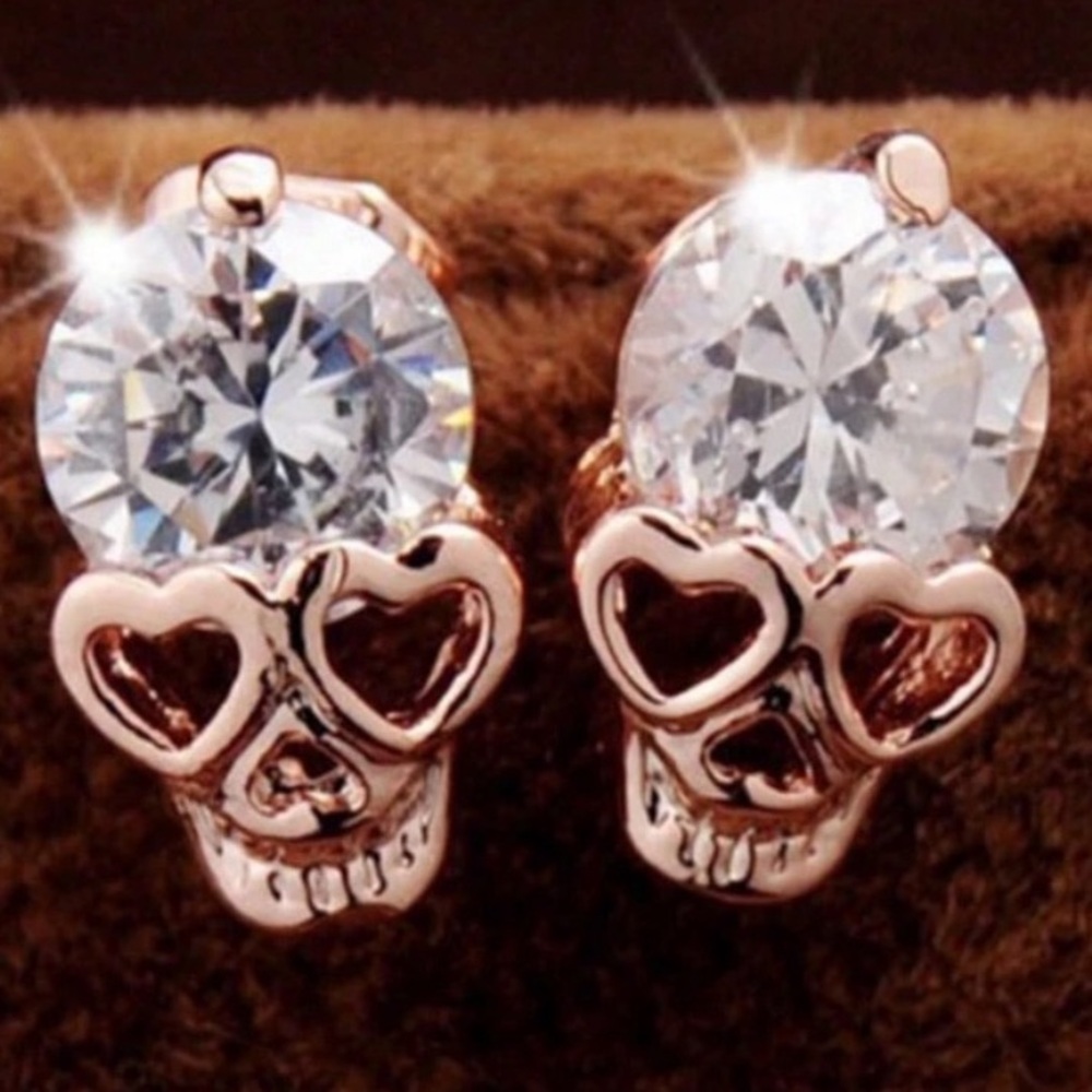 Cubic Zirconia Skull Stud Earrings